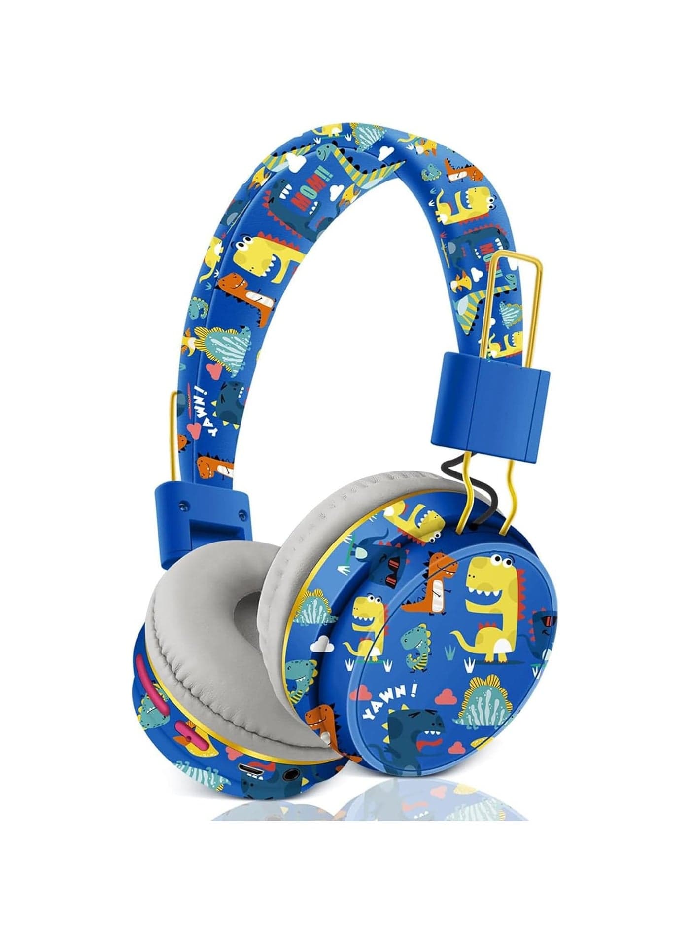 Wireless Headset for Kids, Blue Dinosaur Wireless Headset for Kids, Bluetooth Headset with Microphone, Headset for Toddlers 2+ years old