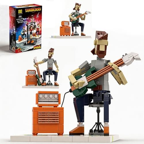 LUXEBLOCKS Electric Guitar Building Set 323Piece DIY Model Kit with Botanical Crystal Accents Buildable Desk Decor for Adults MusicThemed Collectible for Guitar Lovers Tech Fans Ages 14