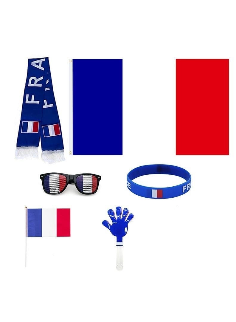 2026 World Cup Football Fan Decoration Set - France National Football Team World Cup Fan Supplies, Wristband, Scarf, Glasses, Hand Flag, Hand Clapper Set, Fan Decoration Kit For Match Day Cheering Support Props Decorations, For Both Men and Women