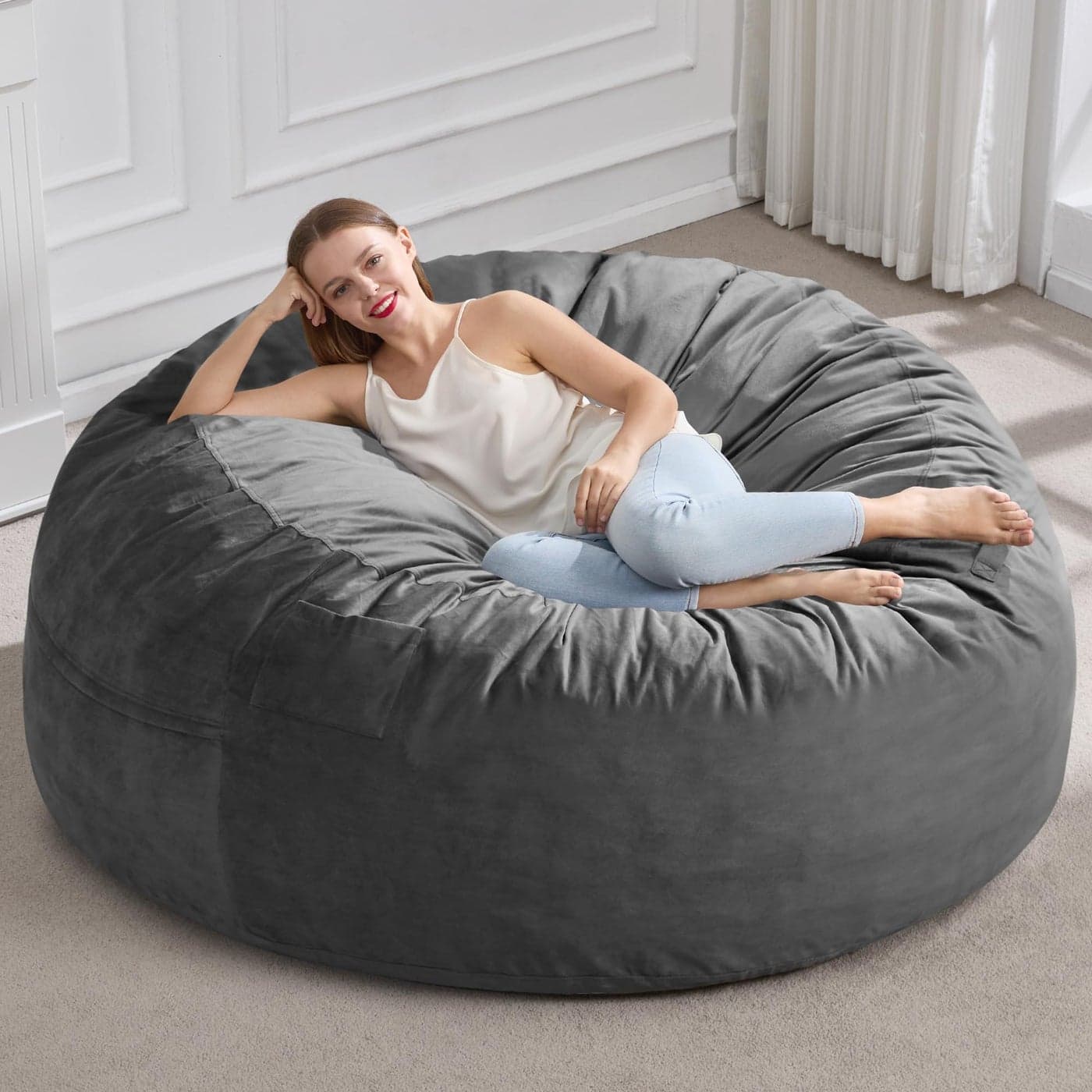 Hobestluk 5FT Bean Bag Chair Giant Bean Bag Chairs for Adults Large Bean Chairs with Removable Cover Beanbag Chair with Filler Adult Bean Bag Chairs for Living Room Bedroom