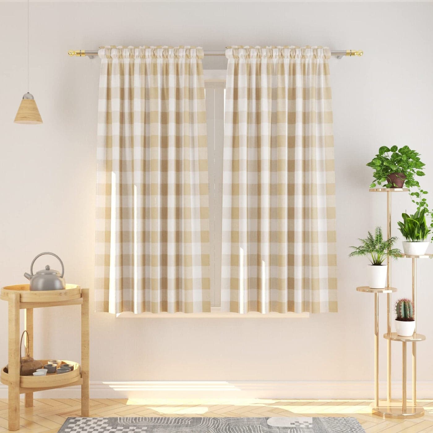 NATUS WEAVER Buffalo Check Curtains 54 inches Long Cotton Basement Beige and White Gingham Plaid Kitchen Window Panels Living Room Checker Drapes Bedroom Rod Pocket Window Treatment 2 Panels