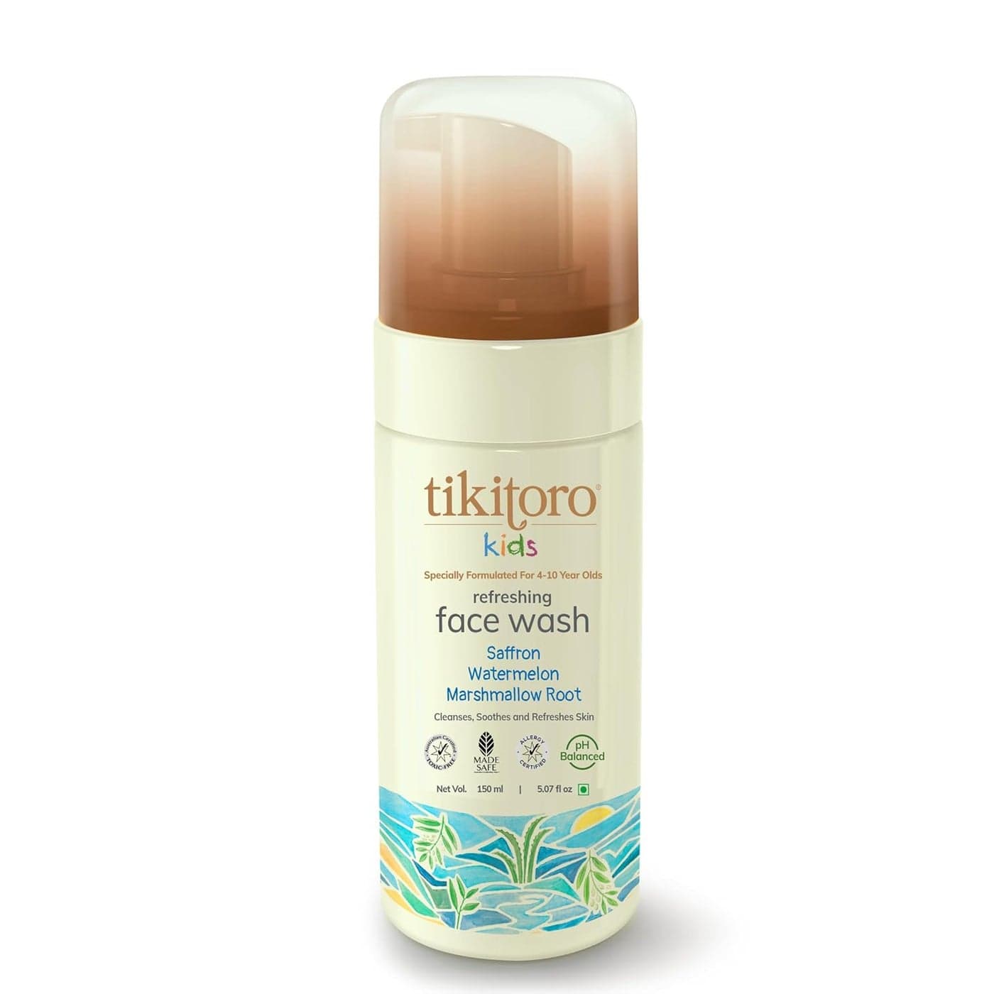 Tikitoro Kids Refreshing face wash Pediatrician Approved 100 Vegan with Saffron Watermelon and Marshmallow Root Cleanses Purifies Moisturises Skin No Parabens Sulphates 150 ml