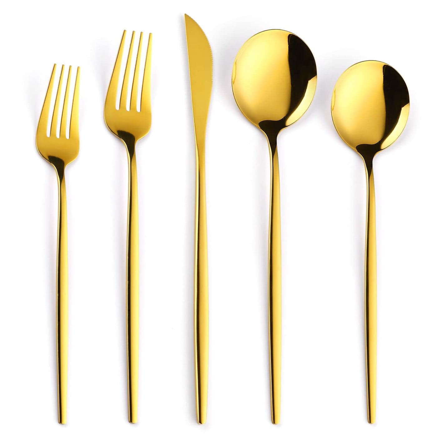 OIULO 30Pieces Gold Flatware Set Gold Silverware Set for 6Tableware Fine Dining Utensil Set Include Knives Forks and SpoonsCircular Fine Handle Cutlery Decorate Wedding Mirror PolishedDishwasher