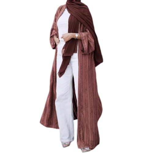 Front Open Abayas for Women Muslim with Hijab Scarf Women Prayer Clothes with Hijab Muslim Outfits Long Robe Abaya Dress for Women Dubai Style Cardi Robe Islamic Kaftans Eid Ramadan Dress Brick-red XL