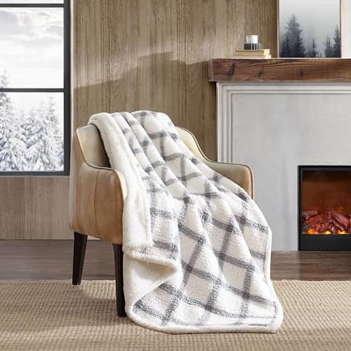 Eddie Bauer - Throw Blanket, Ultra-Soft Plush Bedding with Faux Shearling Reverse, Blanket for Couch & Bed (Bunkhouse Plaid Grey, 50" x 60")
