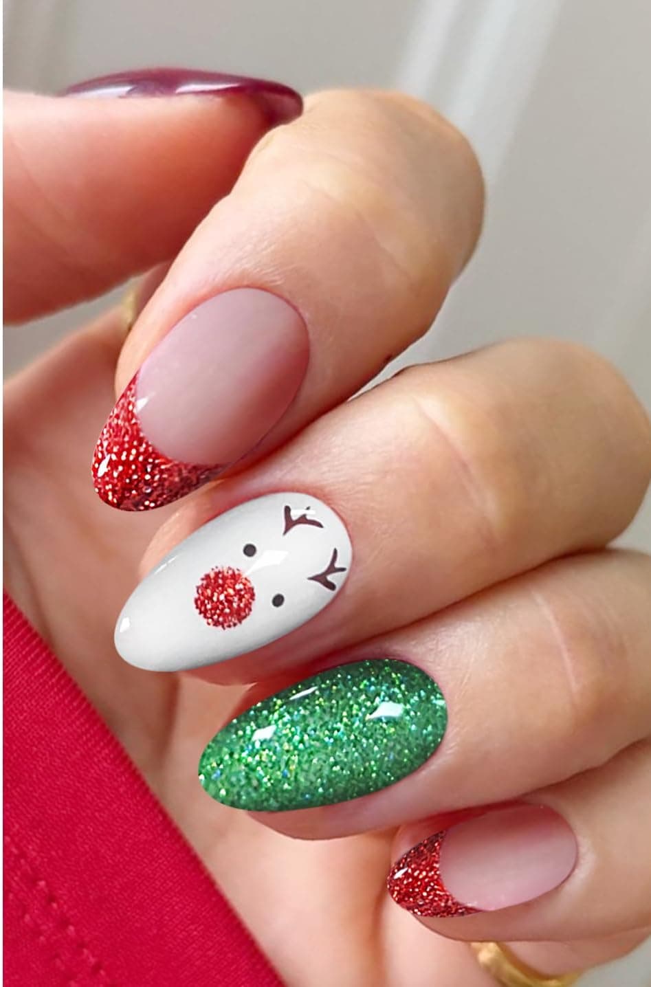 JMEOWIO Gel Nail Stickers Christmas Cute Glitter Green Red Semi Cured Gel Nail Strips Wraps UVLED Nails Art Design Decoration Accessories