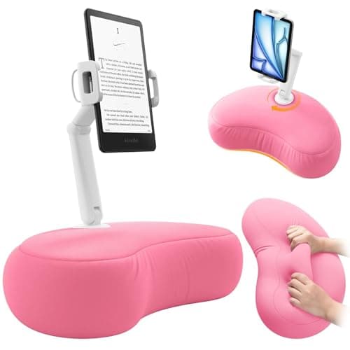 SAIJI Kindle Stand for Bed iPad Tablet Pillow Holder with Flexible Dual Axis Arm Microbead Cushion 360 Adjustable Lap Beanbag Phone Holder Fits Devices with 47156 Screens Pink