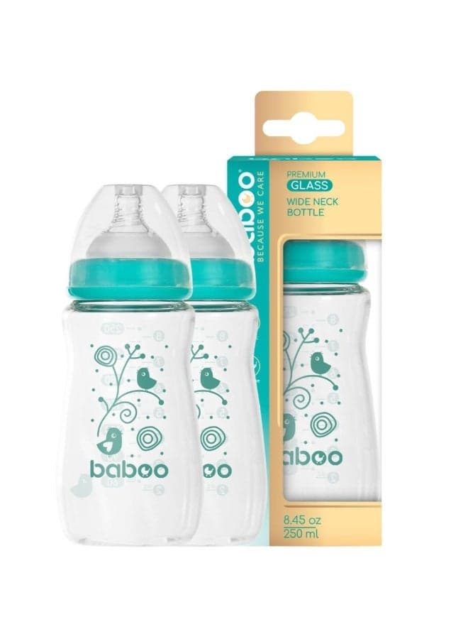 Baboo - Anti Colic Glass Bottle Set with Wide Neck - Pack of 2 - 250ml