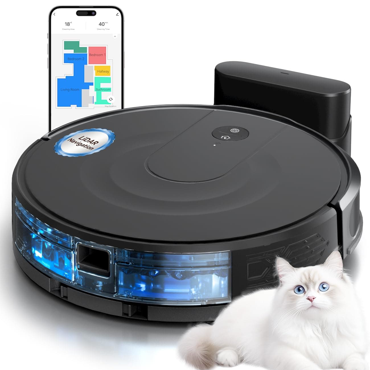 Kewbily Robot Vacuum and Mop Combo LiDAR Navigation with Ultra Slim Design Smart Mapping Robotic Vacuum Cleaner 9000Pa Suction Customizable Cleaning for Pet Hair Carpets and Hard Floors