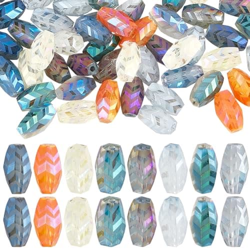 SUNNYCLUE 1 B0X 96Pcs Frosted Glass Beads Faceted Oval Crystal Beads Barrel Flat Wave Arrow Patterns Lustered Small Spacer Loose Beads for Jewelry Craft Making Necklace Bracelet Earrings Beginners