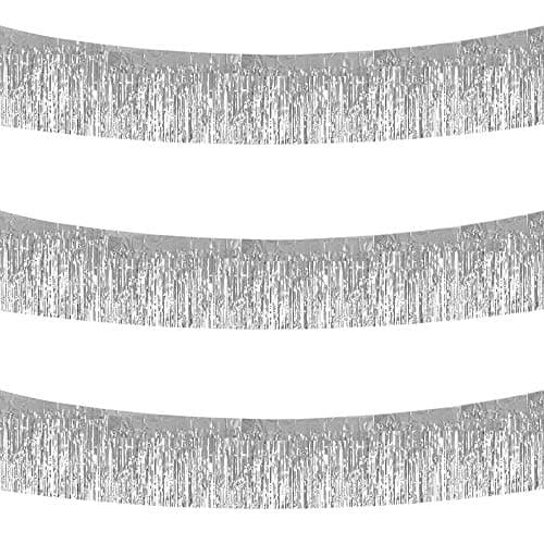 BEISHIDA 3 Packs 30 Feet Metallic Foil Fringe Garland Tinsel Streamers,Shiny Silver Wall Hanging Tinsel Fringe Banners for Wedding Birthday Party Decoration Halloween Christmas New Year