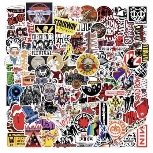 CodersParadise Pack of 52 Classic Rock Band Vinyl Self Adhesive Stickers for Laptop,Journal,Guitar,Mobile Phone - Waterproof Free Multicolor Stickers - 3 Inches for Metal,Glass,Wooden,Plastic Surface