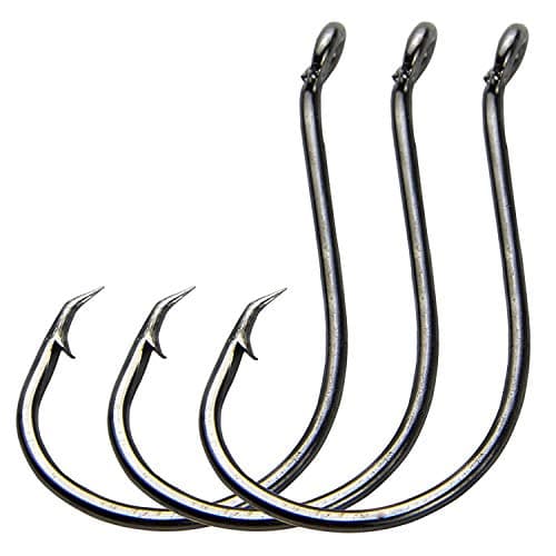 Offset Circle Hooks Octopus Saltwater Fishing Hooks High Carbon Steel Fishing Gear Tackles for Freshwater Catfish Trout, Black, Size 2/0, 100pcs