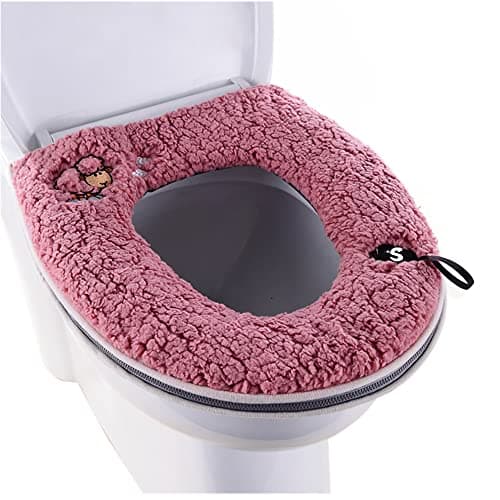 Warm Plush Washable Thicken Toilet Seat Cover Pads Mat with Handle and Zipper Red