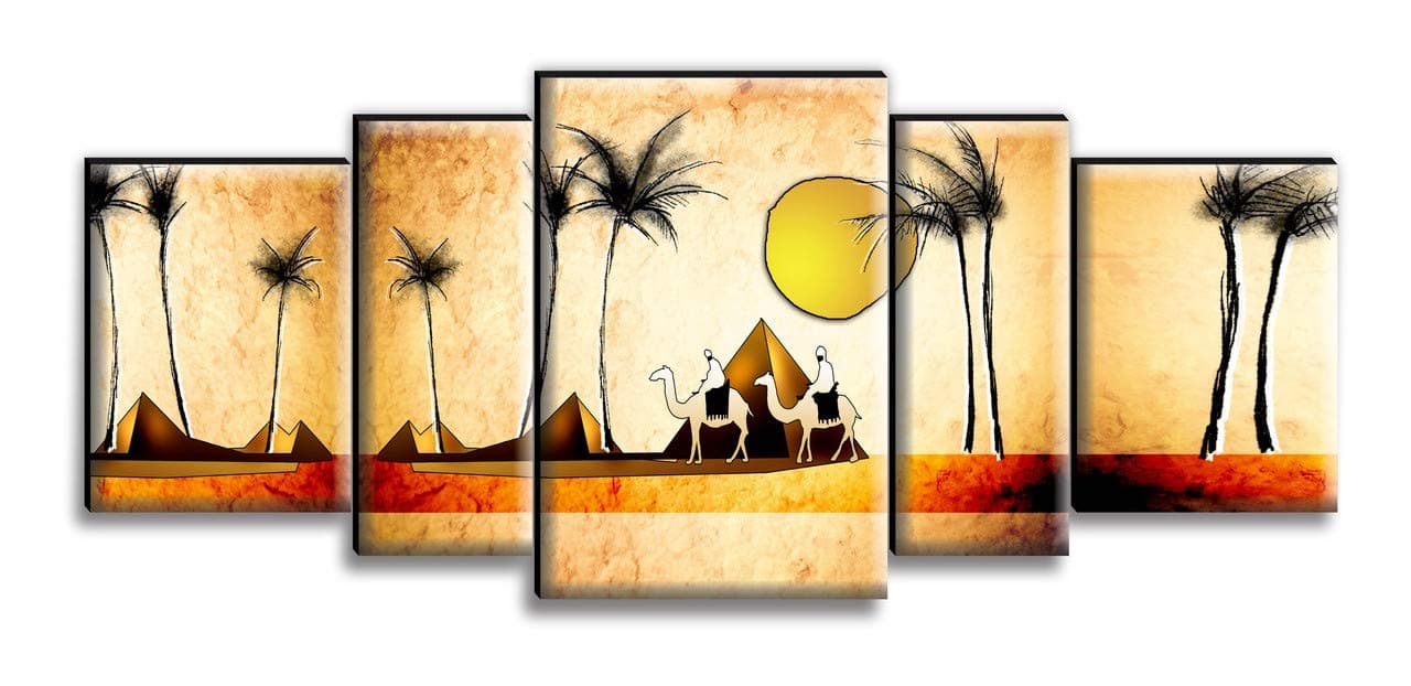 SAF paintings Set of 5 Village Modern Art UV Textured Self adeshive large Panel Painting 42 Inch X 18 Inch