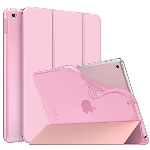 MoKo Case for iPad 10.2 iPad 9th Generation 2021/ iPad 8th Generation 2020/ iPad 7th Gen 2019, Soft Frosted Back Cover Slim Shell Case with Stand for iPad 10.2 inch,Auto Wake/Sleep, Flowers Pink