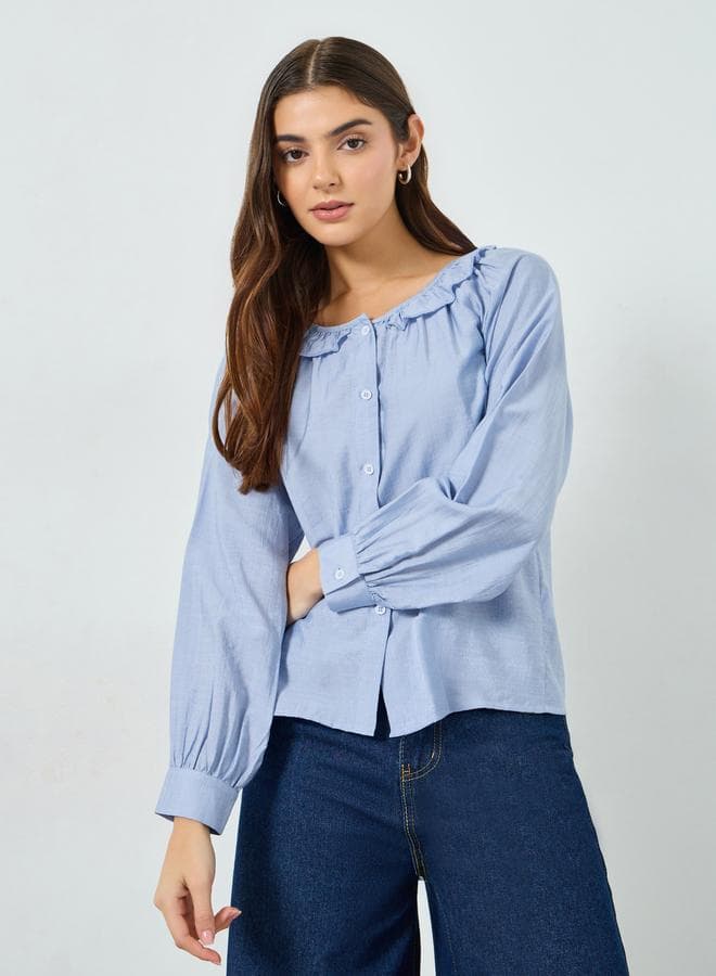 Light Blue Ruffled Long Sleeve Top