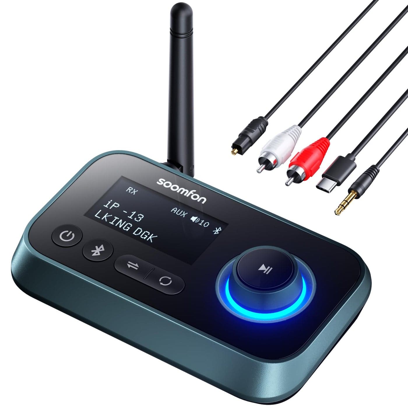 SOOMFON Bluetooth Transmitter Receiver 3-in-1 Bluetooth 5.0 Audio Adapter for 2 Headphones with LCD Display Adjustable Volume, Optical AUX RCA Bypass for TV Home Stereo Speaker