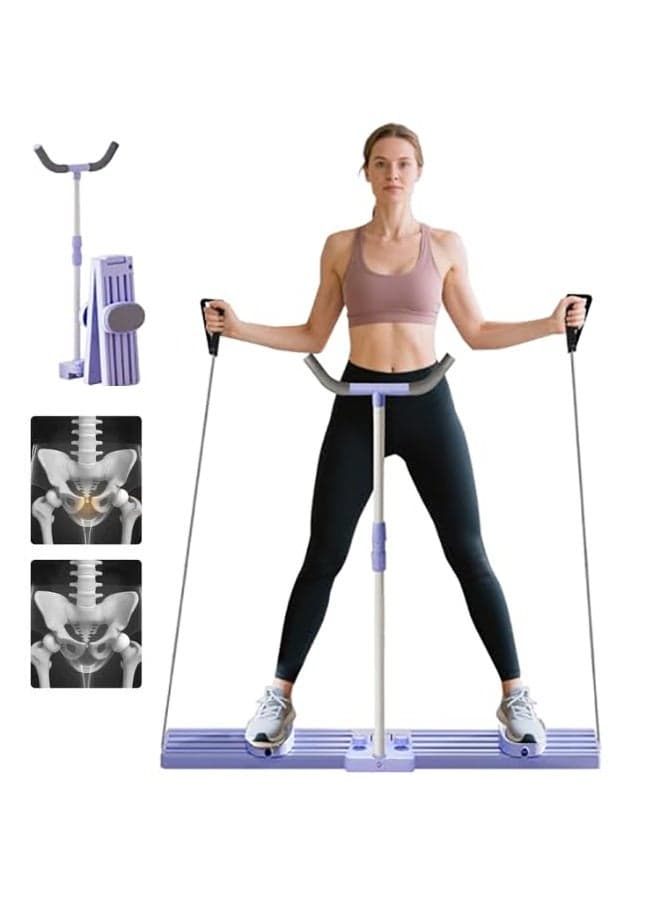 All-in-One Home Ski Trainer - 3-Function Leg & Hip Exercise Machine with Adjustable Armrests, Pelvic Floor & Leg Shaping Equipment with Secure Foot Plates Purple