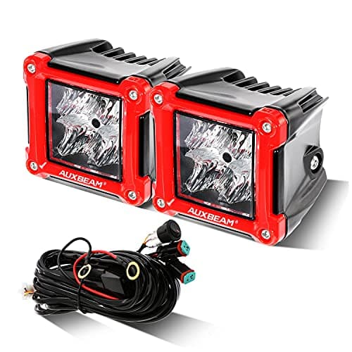 Auxbeam FA Series Flood Beam 3 Inch 40W Cube LED Pods, Red Shell Ditch Light Bar 4800LM, Off-Road Driving Hood Lights for 4WD Jeep Wrangler Ford F-150 Bronco, Pair