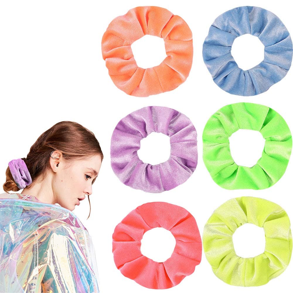 6 PCS Premium Velvet Macaron Theme Hair Scrunchies Tie Bobbles Rainbow Hair Bands Scrunchy Hair Tie Ropes Lce Cream Color for Women Hair Elastic Bandss 6 PCS Colorful