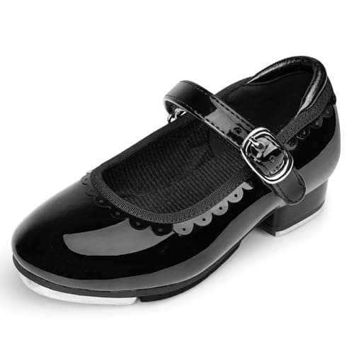 Stelle Tap Shoes for Girls Toddler Dance Shoes Easy Strap Scallop Design (Toddler/Little Kid/Big Kid) (Black,10MT)