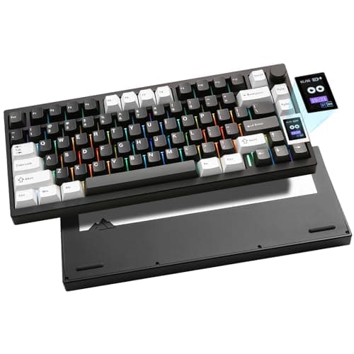 YUNZII AL80 Wireless Mechanical Keyboard,Full Aluminum CNC, Smart LCD Display,Hot Swappable Gasket Mount 75% Layout with Knob,BT/2.4G/USB-C,QMK/VIA Support for Win/Mac (Black, Cocoa Cream V2 Switch)