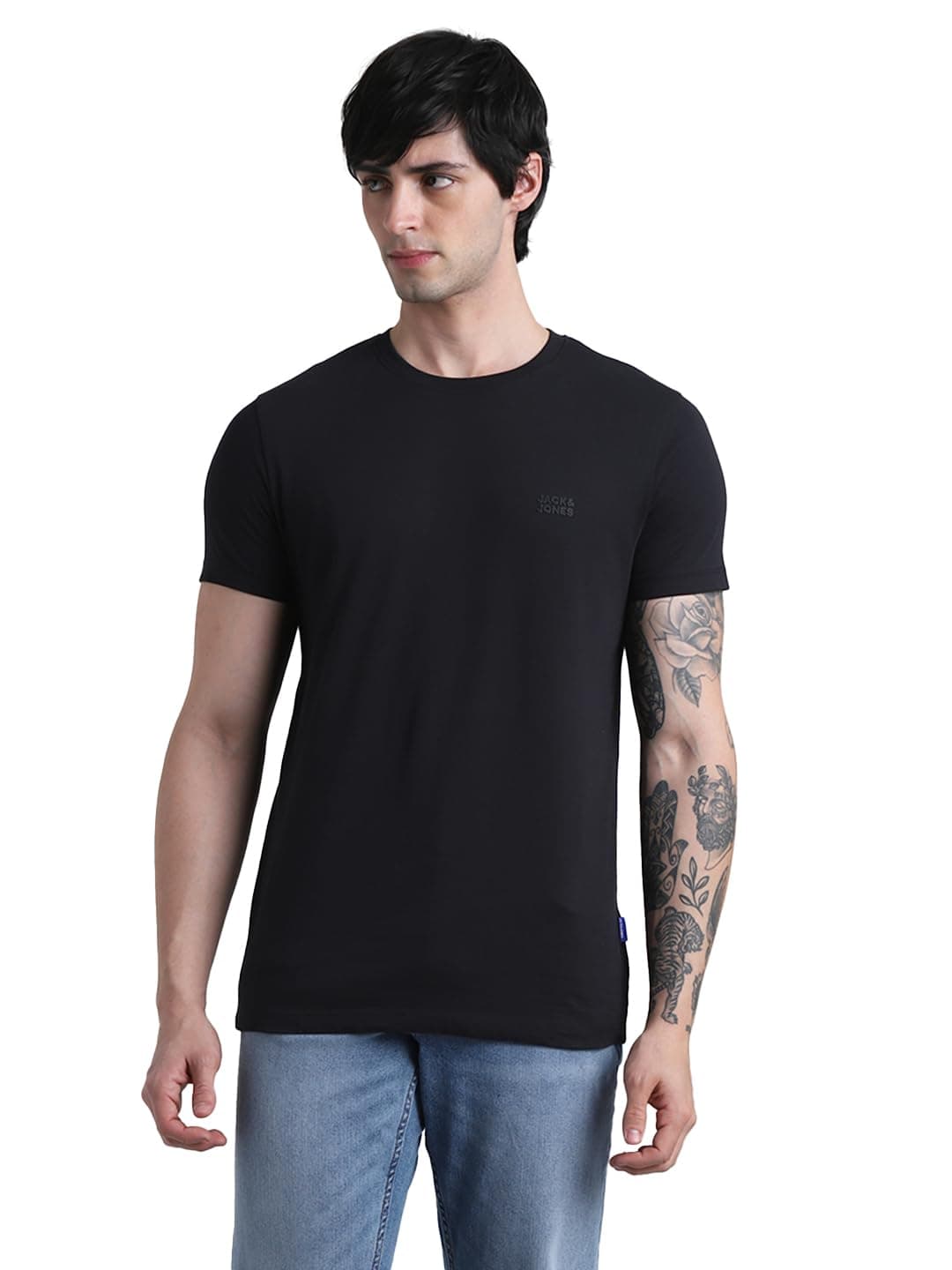 JACK & JONES Mens Cotton Black Slim Fit T-Shirt, 2XL