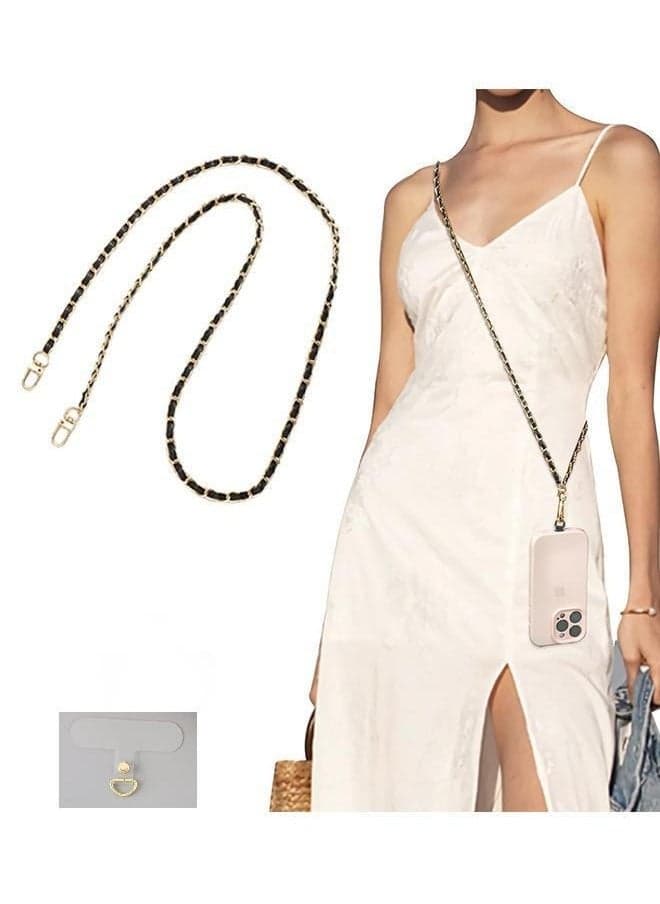 Phone/Bag Lanyard, Metal CellPhone Chain, Anti-Theft Crossbody Strap for iPhone and Most Smartphones, Adjustable Cell Phone Neck Holder for Women, Gold & Black