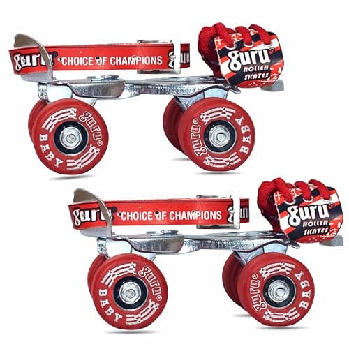 GURU Kids Adjustable Quad Roller Skates - Size 4 UK (Red)