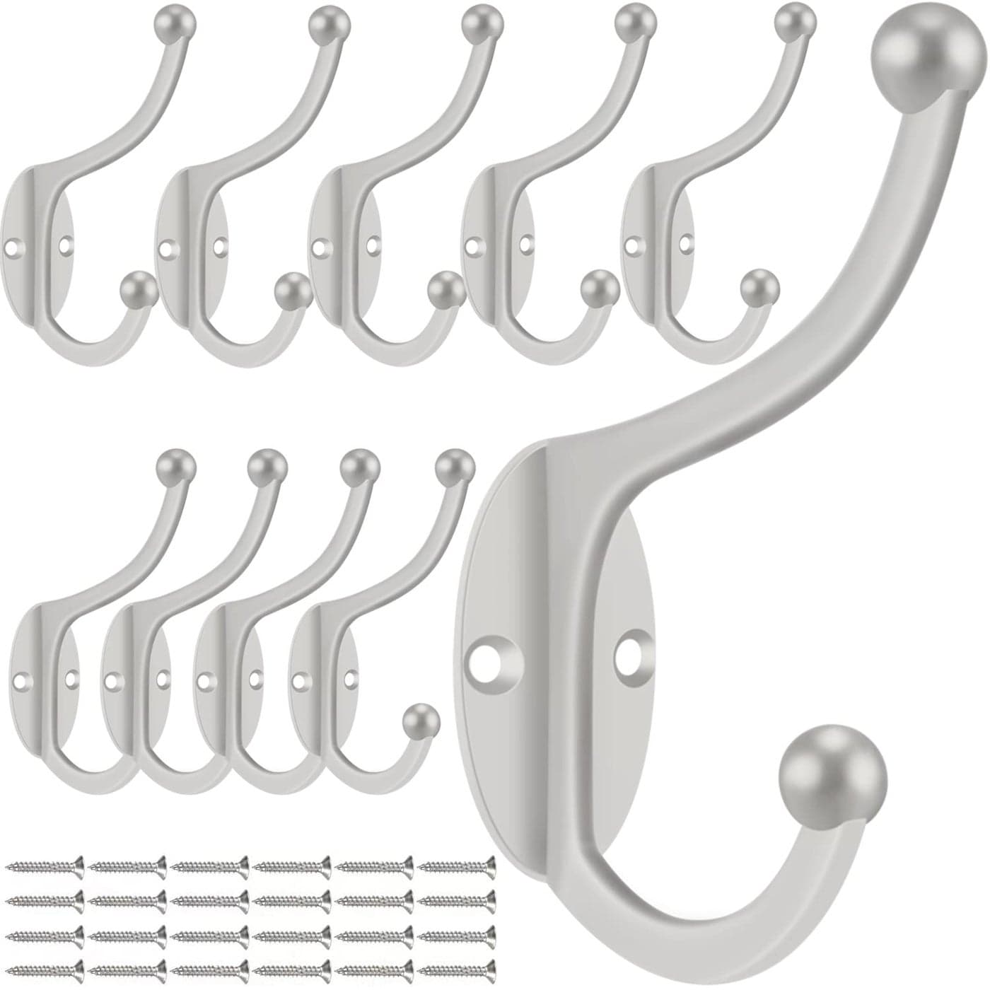 ZEYU Wall Hooks 10Pcs Coat Hooks Hardware Towel Hooks for Hanging Coats Double No Rust Black Robe Hooks Wall Mounted with Screws for Key Towel Bags Cup Hat