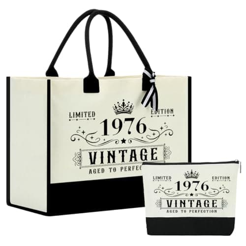 NGLIV 50th Birthday Gifts for Her Women, 1976 Birthday Gifts for Women Travel Canvas Tote Bag and Makeup Bag, Unique 50 Years Old Birthdays Gift for Friends Her Mom Wife Aunt