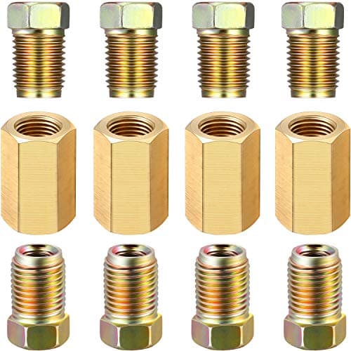 Frienda 12 Pieces 3/8 Inch-24 Threads Brake Line Fittings Assortment for 3/16 Inch Tube (4 Unions, 8 Nuts)
