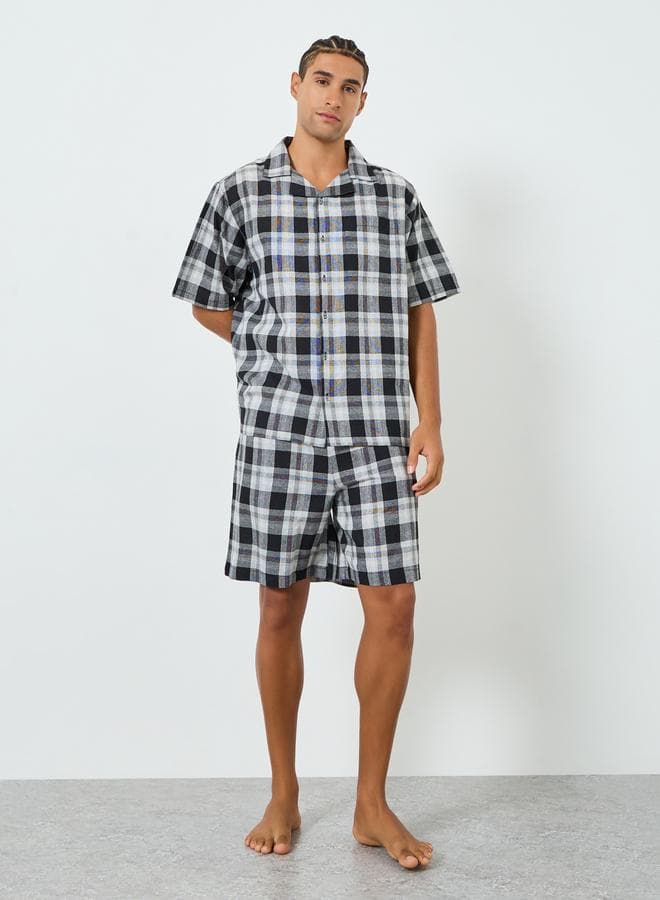Men Checkered Cotton Relaxed Fit Shirt and Shorts Set