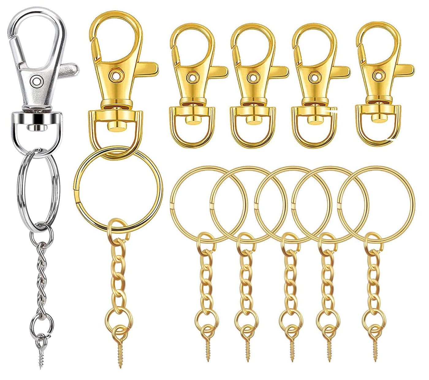 DIY Crafts Pack of 10 Set, Silver, Swivel Snap Hook Key Chain Rings Set Swivel Lobster Clasp Key Rings Chain Jump Rings and Screw Eye Pins for Keychain Lanyard (Pack of 10 Set, Silver)