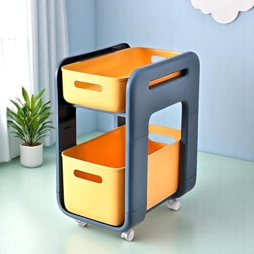 Homestrap Wheels Of Wonder Multipurpose Space Saving Shelf Stand / 2 Layer Modular Drawer (Yellow)
