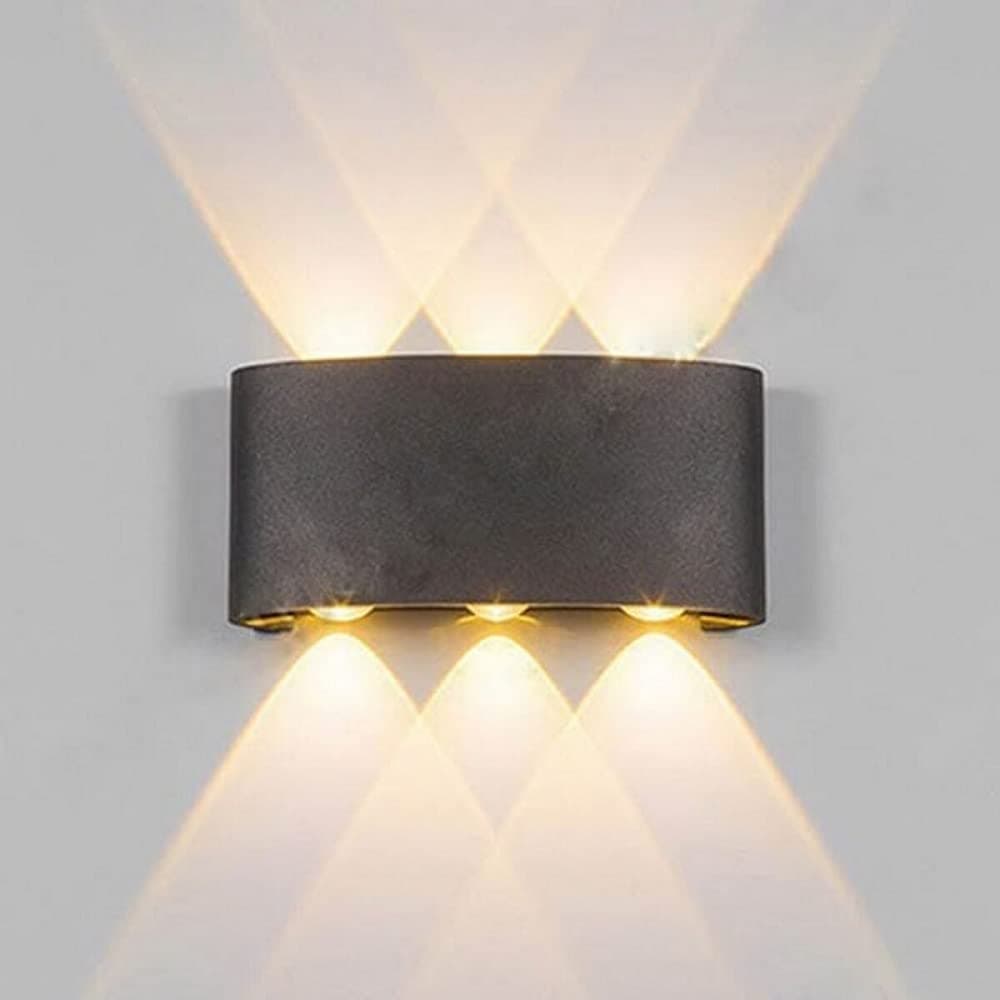 SEER 6 Watts UpDown Outdoor Oval LED 6 Ray Outdoor Waterproof IP65 Exterior Wall Step Light Fixture Waterproof Lamp Warm White Black BodyMetal Pack 1