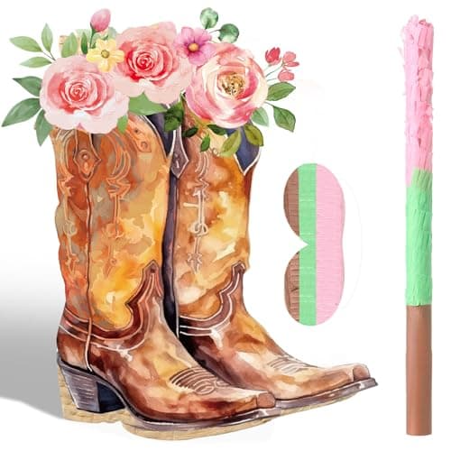 Pajean Cowgirl Boot Piata Set Cute Western Piata with Stick Blindfold Photo Prop Gift Holder for Girls Kids Bridal Shower Birthday Baby Shower Horse Racing Party Decoration Supplies