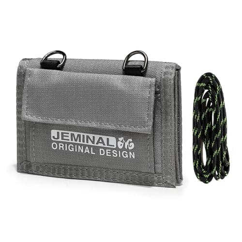 JEMINAL Lanyard Trifold Wallet for Men Nylon Wallet with Multiple Card Slots and ID Window Light Grey