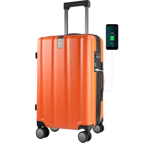 KROSER Hardside Expandable Carry On Luggage with Spinner Wheels Builtin TSA Lock Durable Suitcase Rolling Luggage with USB Port CarryOn 20Inch Orange
