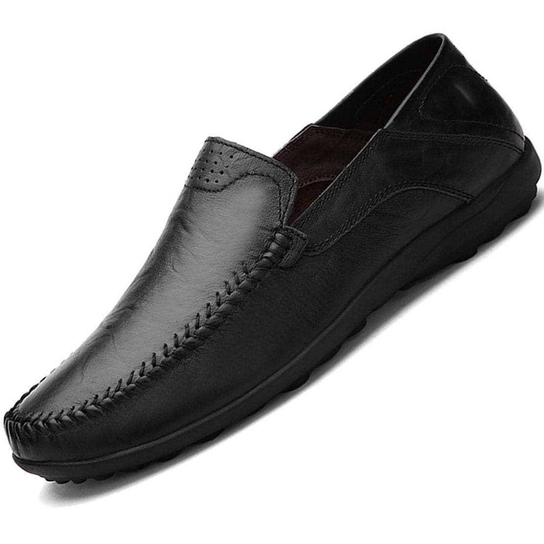 Go Tour Mens Premium Genuine Leather Casual Slip On Loafers Breathable Driving Shoes Fashion Slipper Black 1045