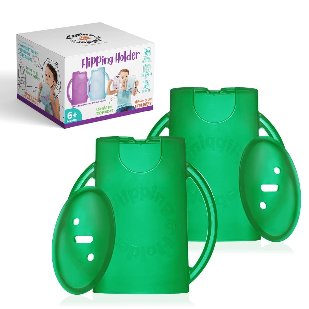 Flipping Holder Squeeze Proof Food Pouch Holder for Toddlers Babies Kids Mess Free No Squeeze Juice Box Drink and Applesauce Snack Holder with Easy Grip Handles and Lid