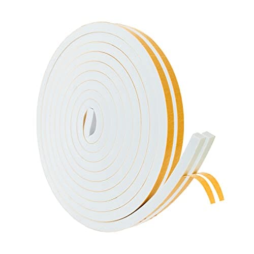 High Density Foam Weather Stripping Door Seal Strip Insulation Tape Roll for Insulating Door Frame, Window, Air Conditioner | Self Adhesive Sealing Weatherstrip (White, 1/2 in x 1/2 in x 30Ft)