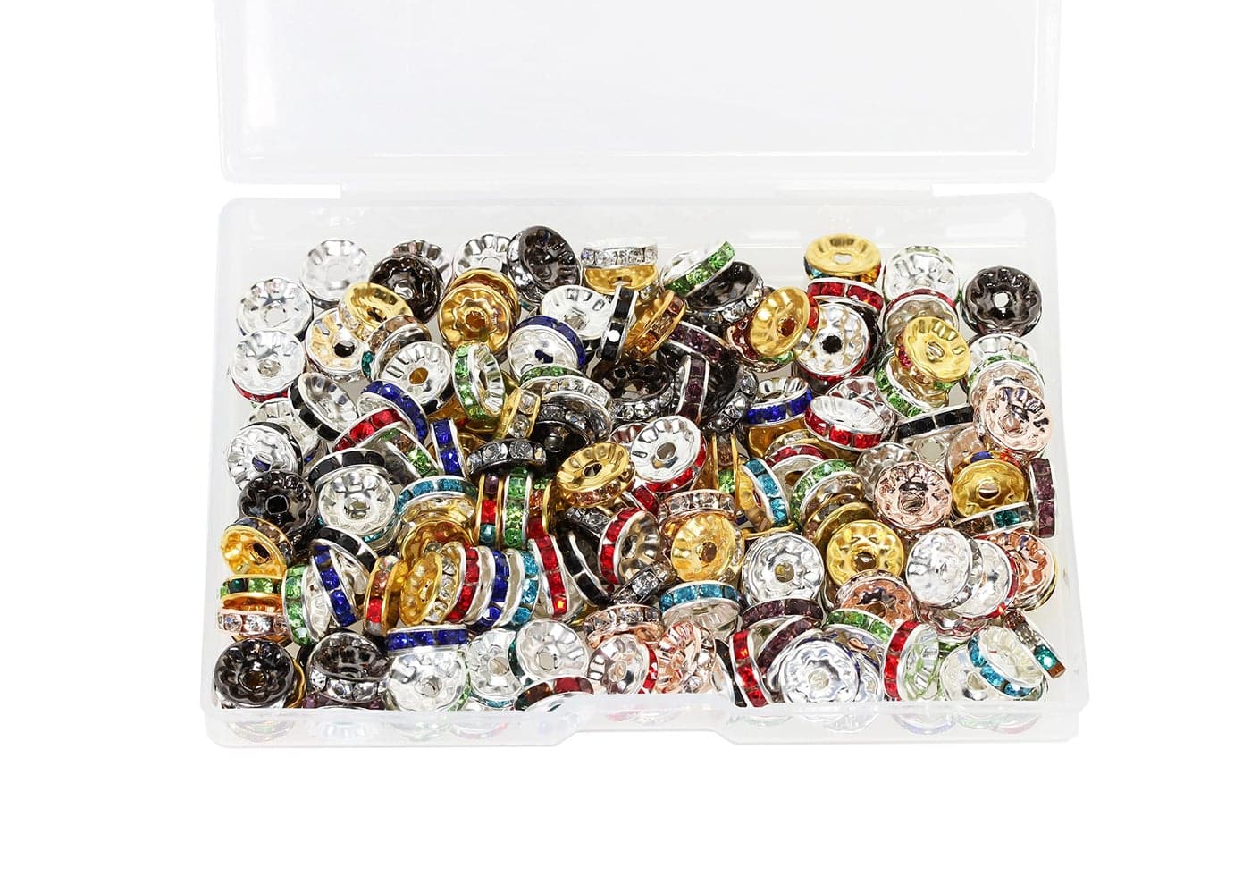 200Pcs Round Rondelle Spacer Beads BetterJonny 10mm Multicolor Round Crystal Rhinestone Rondelle Spacer Beads for NecklaceBraceletsJewelry Making