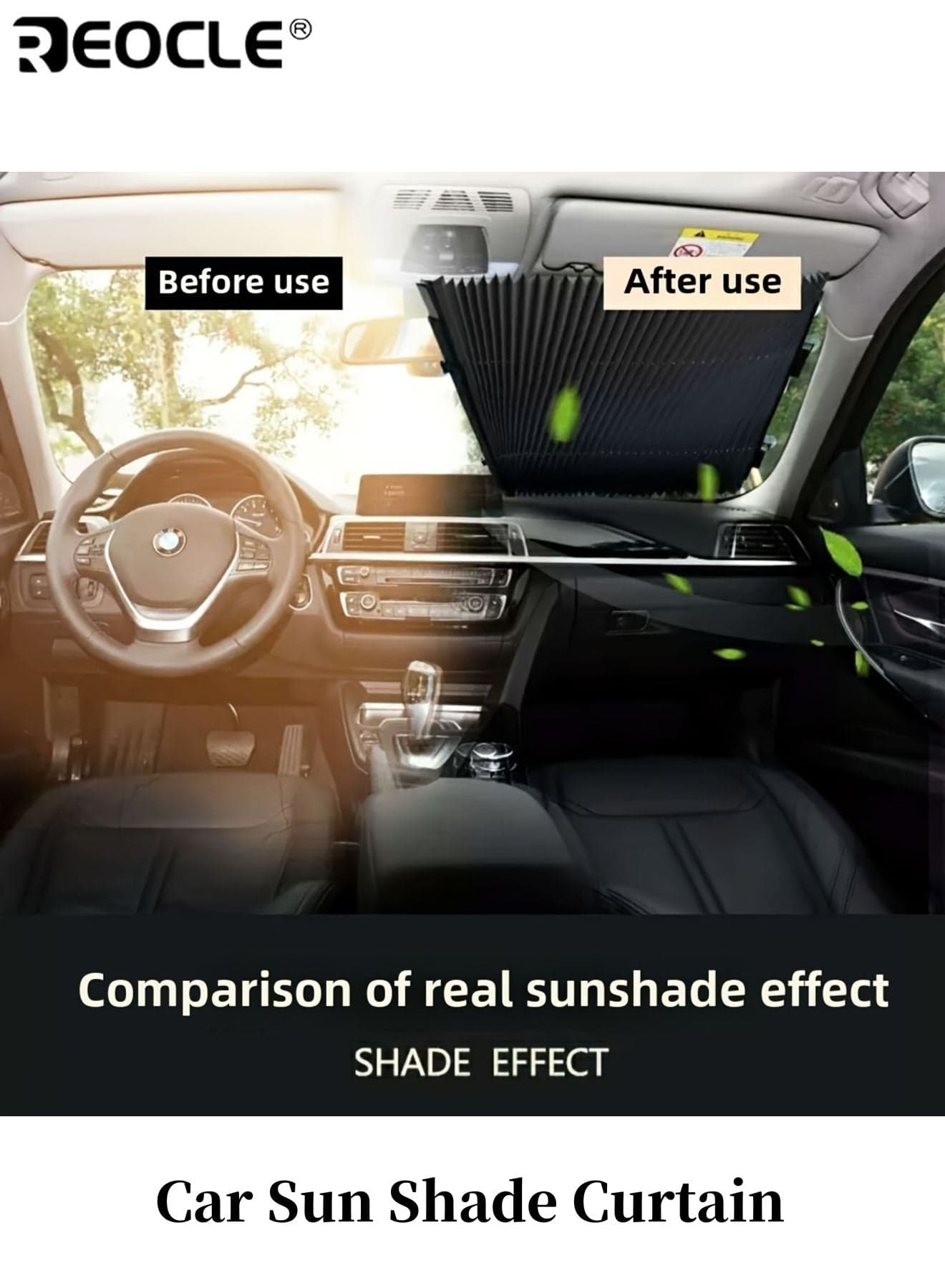 Car Sun Shade Curtain Automatic Retractable Windshield Sunshade UV Protection Heat Insulation Roll-Up Design for Front Windshield Durable Weather Vehicle Accessory Easy Installation Shade