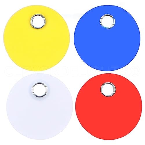 100 Pack - CleverDelights Plastic Tags - 1" Round - Waterproof and Tear-Resistant - 25 Pcs Per Color