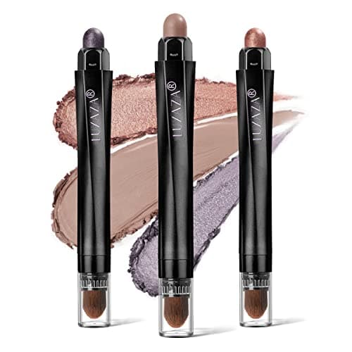 LUXAZA 3Pcs Eyeshadow Stick Set Matte And Shimmer Creamy Eyeshadow PencilEye Brightener StickNude Caramel Grayish Purple Shadow Sticks Set Waterproof Long Lasting Smoky Highlighter Eye Makeup