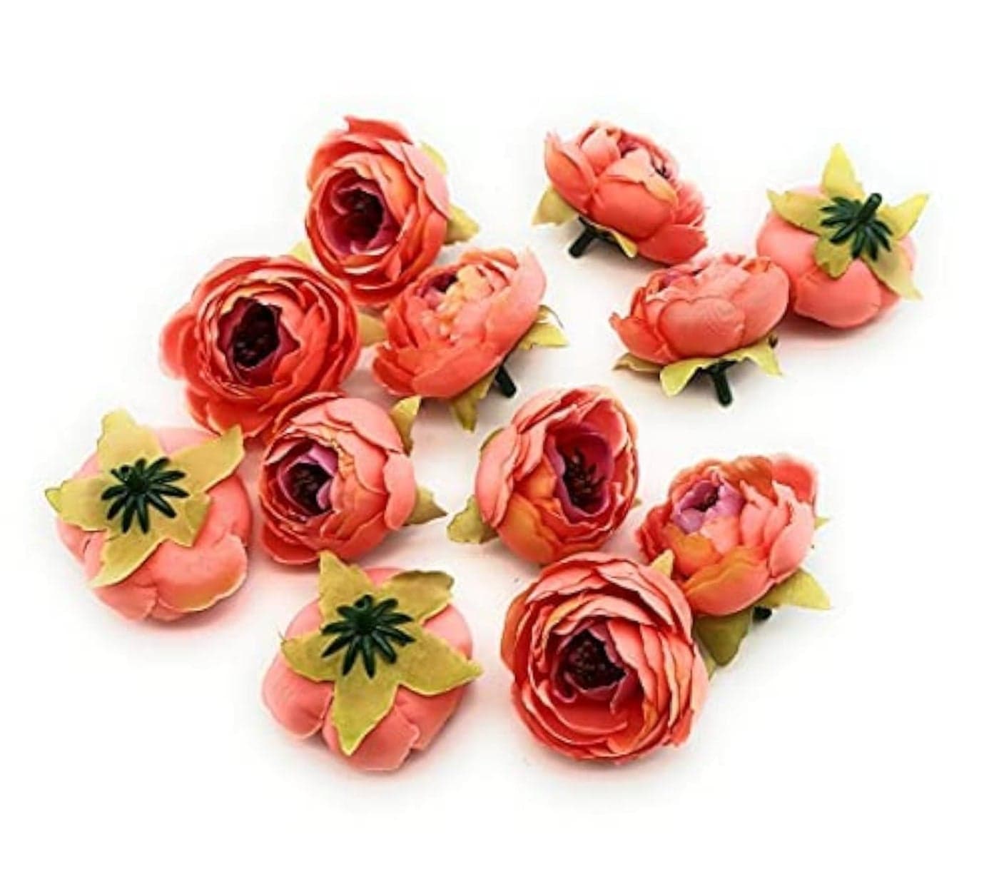 SATYAM KRAFT 12 Pcs Artificial Peony Rose Flowers | Fake Fabric Floral Heads for Home Decor, Wedding Bouquets Mandir Pooja DIY Craft Gift Wrapping & Festival Decorations (Peach, 4 cm)