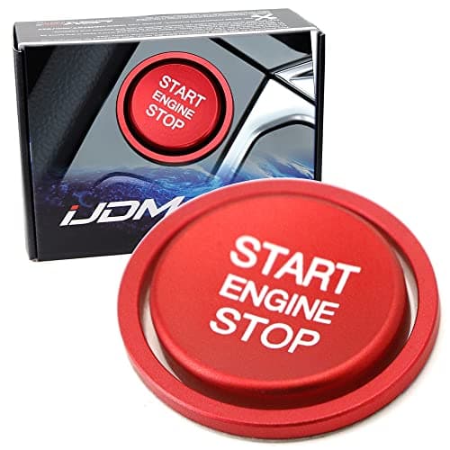 iJDMTOY Set of RS Style Red Aluminum Keyless Engine Push Start Button wSurrounding Ring Trim Compatible with Golf GTI Jetta Atlas Tiguan Passat CC etc