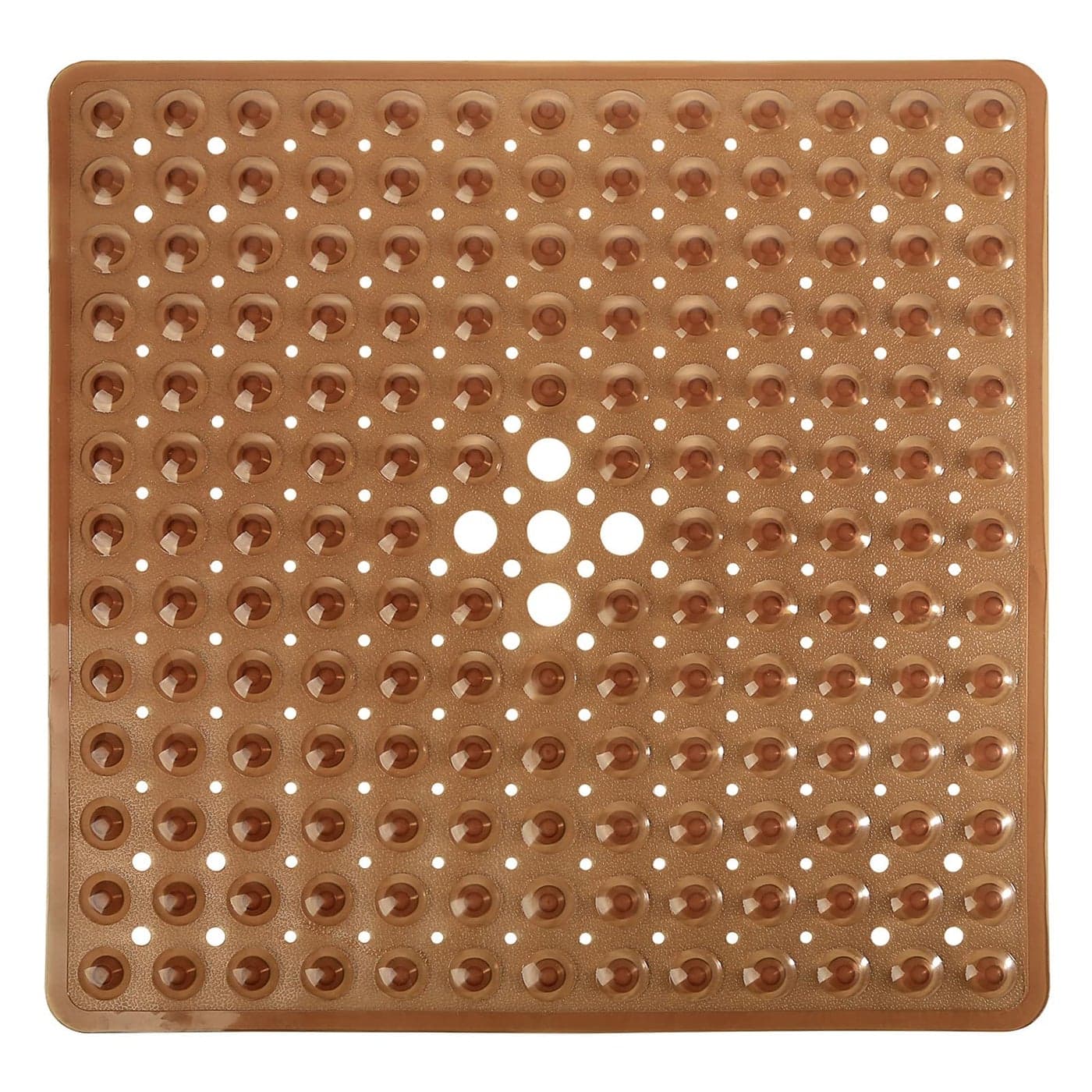Yimobra Shower Stall Mat Non Slip 21x21 Inch Soft Square Bath Mat for Shower with Suction Cups and Drain Holes Stall Floor Mats for Bathroom Machine Washable Bathroom AccessoriesClear Brown